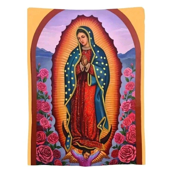 Religious Plush Throw Blanket Mother Jesus Virgin Mary 50 x 60” Super Weight NEW - Picture 2 of 4
